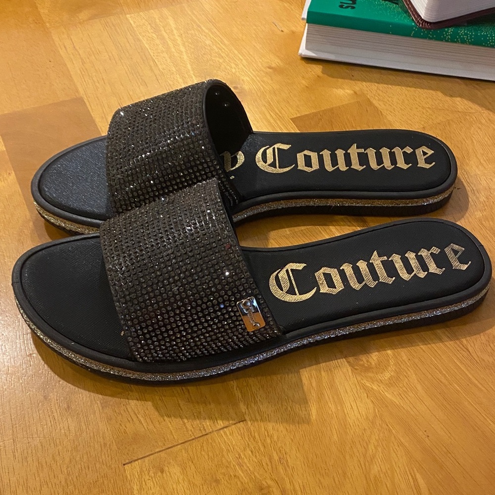 Juicy Couture Black Glitter Slides